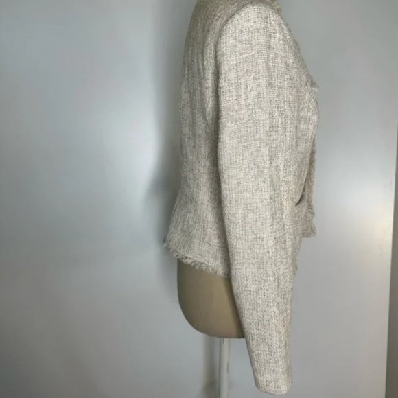 Calvin Klein Open Front Tweed Fringe Jacket 2 - Picture 3 of 12